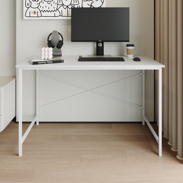 Prostorný psací stůl BORGA, bílý, 120×60 cm, s kovovými nožkami