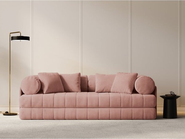 Růžová sametová rozkládací pohovka 206 cm Kemi – Cosmopolitan Design