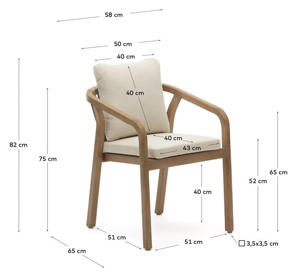 Béžové/v přírodní barvě dřevěné/polstrované zahradní židle v sadě 4 ks Malaret – Kave Home