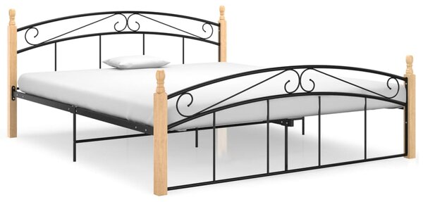 Rám postele černý kov a masivní dubové dřevo 160 x 200 cm