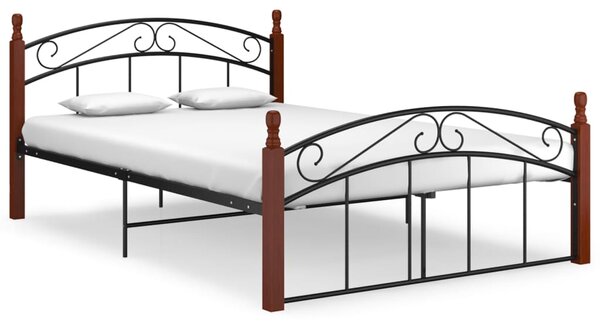 Rám postele černý kov a masivní dubové dřevo 140 x 200 cm