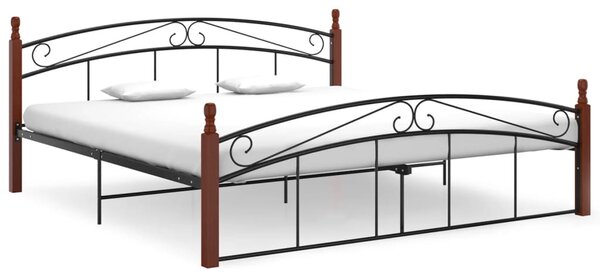 Rám postele černý kov a masivní dubové dřevo 180 x 200 cm