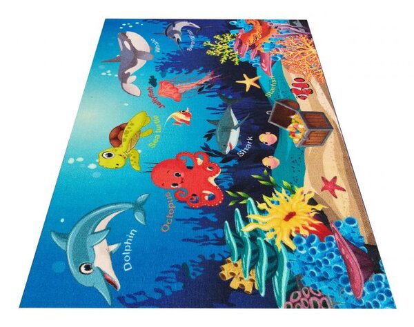 Dětský kusový koberec Sweet Kids 12 Moře Žralok Delfín Chobotnice modrý Rozměr: 100x150 cm