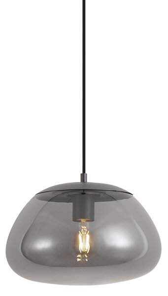 Retro závěsná lampa antracitová s kouřovým sklem - Giselle