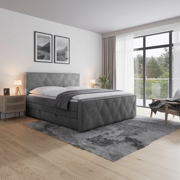 POSTEL BOXSPRING, 180/200 cm, světle šedá MID.YOU - Manželské postele, Online Only