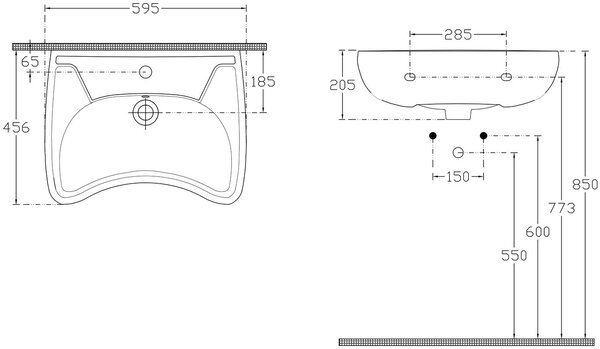 Isvea Handicap umyvadlo 59.5x45.6 cm obdélníkový klasický pro osoby se zdravotním postižením bílá lesk 10TP60060