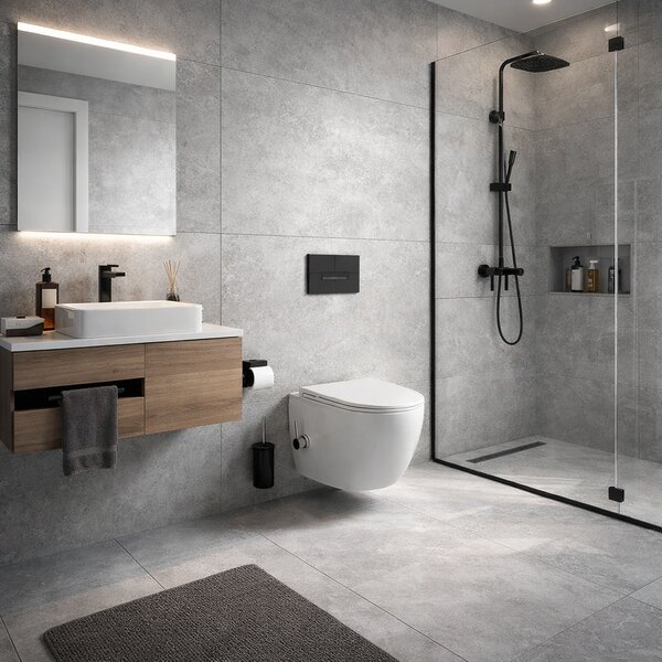 INTEGRA závěsné WC s bidetem a integrovanou baterií 2v1, Rimless + Soft-Close sedátko
