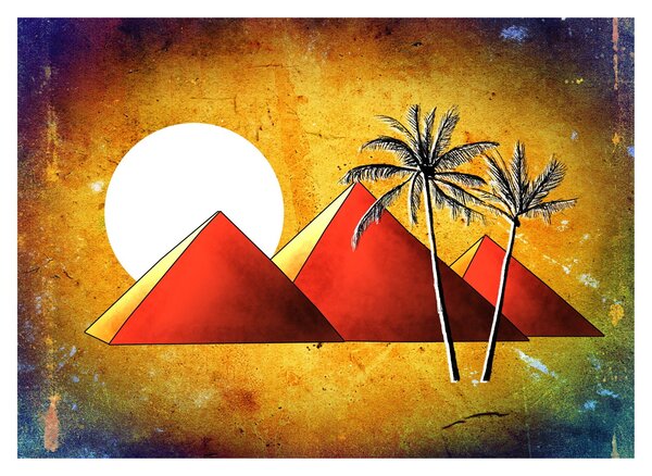 Obraz malovaných egyptských pyramid (70x50 cm)