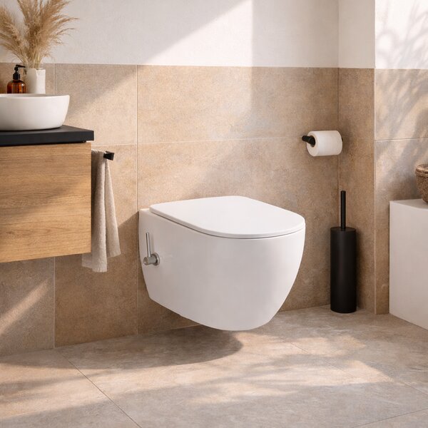 INTEGRA závěsné WC s bidetem a integrovanou baterií 2v1, Rimless + Soft-Close sedátko