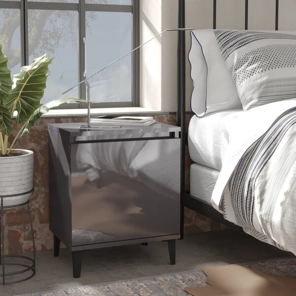 Noční stolek s kovovými nohami šedý s vysokým leskem 40x30x50cm