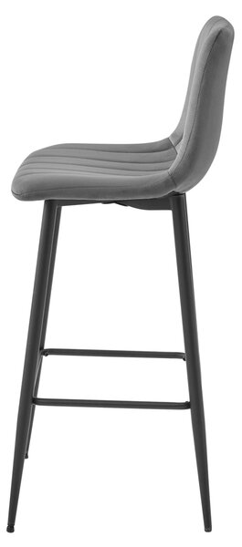 Barová židle POZZA VELVET s černými nohami, tmavě šedá