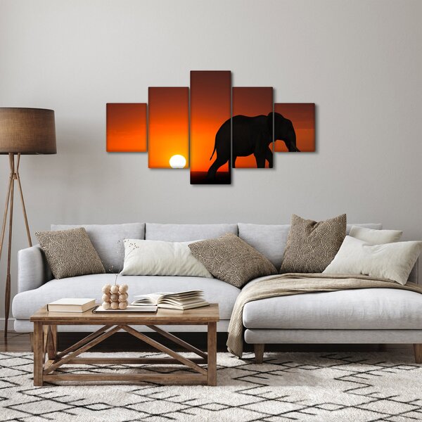 Obraz slona při západu slunce (125x70 cm)