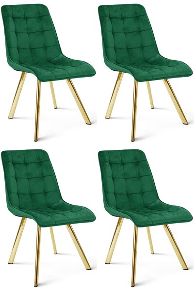 Jídelní židle CIEZA VELVET se zlatými nohami, zelená