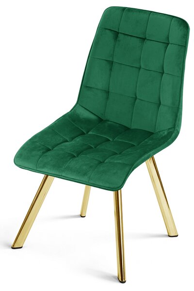 Jídelní židle CIEZA VELVET se zlatými nohami, zelená