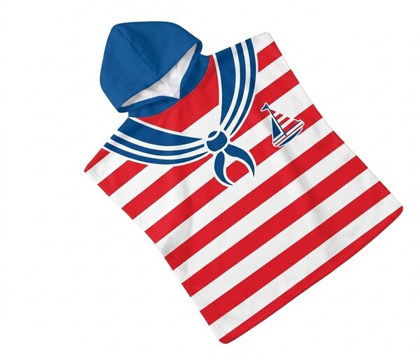 Dětské pončo SAILOR bílo-červené 60x120 cm