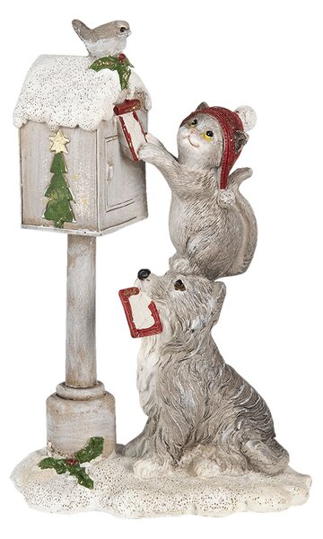 Vánoční dekorativní soška psa a kočky u poštovní schránky - 11*6*17 cm
