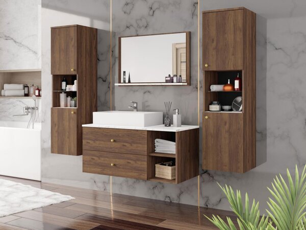 Koupelnový nábytek Kiegi III, Barva: ořech teplý / ořech teplý + mramor bílý, Sifon k umyvadlu: ne, Umyvadlo: ne 5903211379109