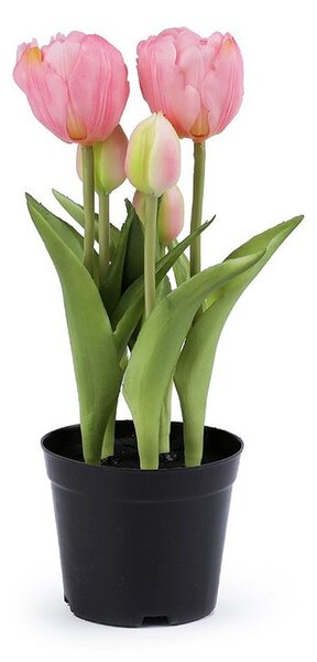 Umělé tulipány v květináči - 3 růžová sv