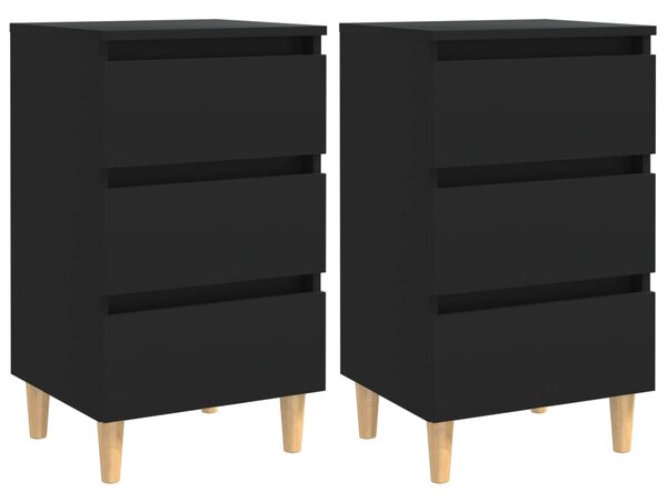 Noční stolky s dřevěnými nohami 2 ks černé 40 x 35 x 69 cm