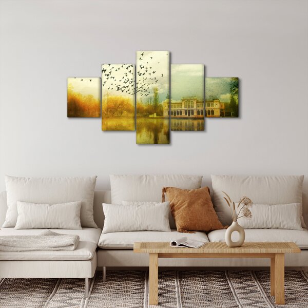 Obraz malované krajiny se sídlem (125x70 cm)