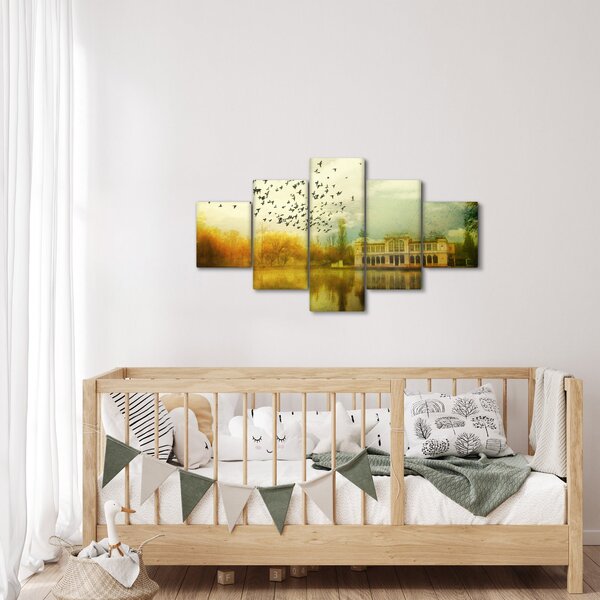 Obraz malované krajiny se sídlem (125x70 cm)
