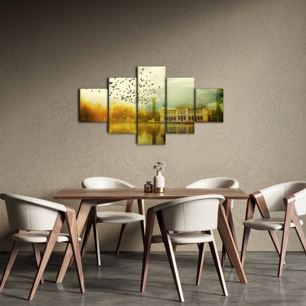 Obraz malované krajiny se sídlem (125x70 cm)