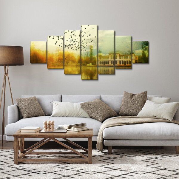 Obraz malované krajiny se sídlem (210x100 cm)