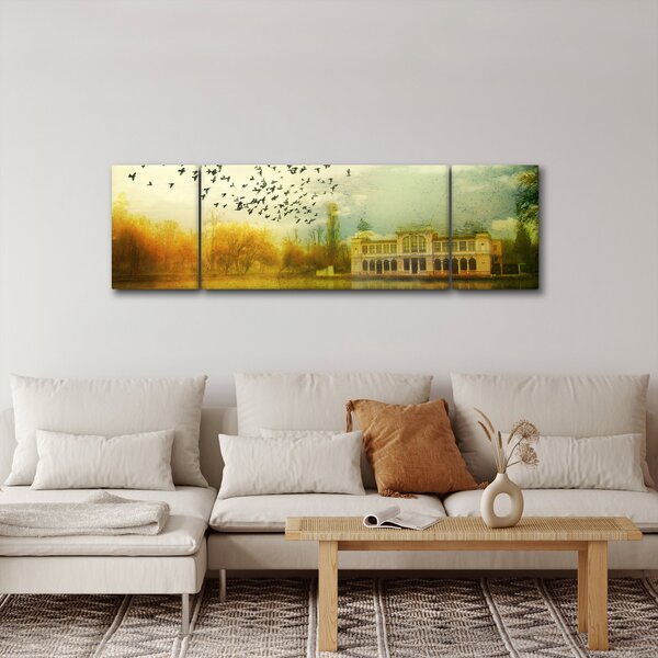 Obraz malované krajiny se sídlem (170x50 cm)