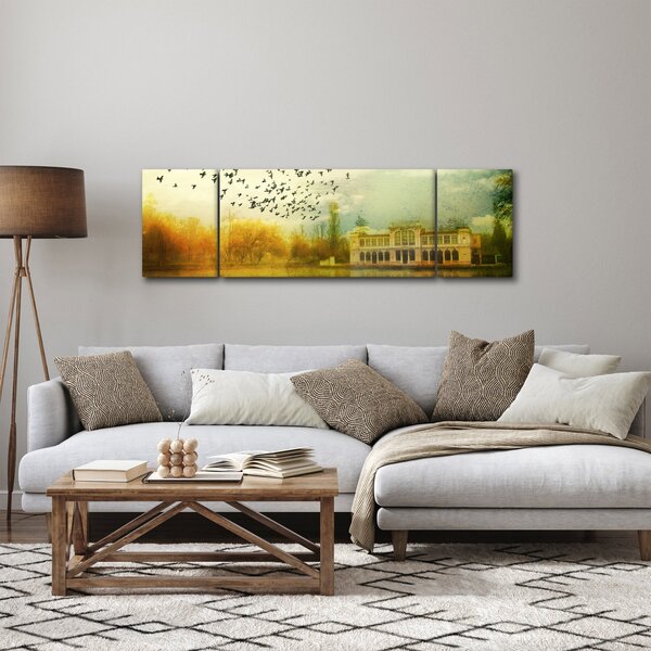 Obraz malované krajiny se sídlem (170x50 cm)