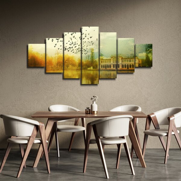 Obraz malované krajiny se sídlem (210x100 cm)