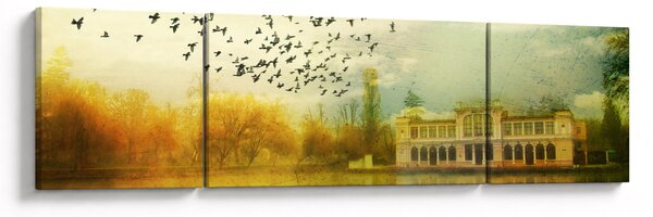 Obraz malované krajiny se sídlem (170x50 cm)
