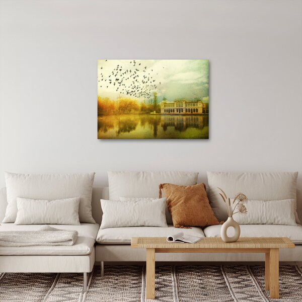 Obraz malované krajiny se sídlem (70x50 cm)