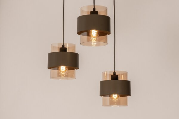 Závěsné svítidlo Retro 70er Trio Round Brown (LMD)