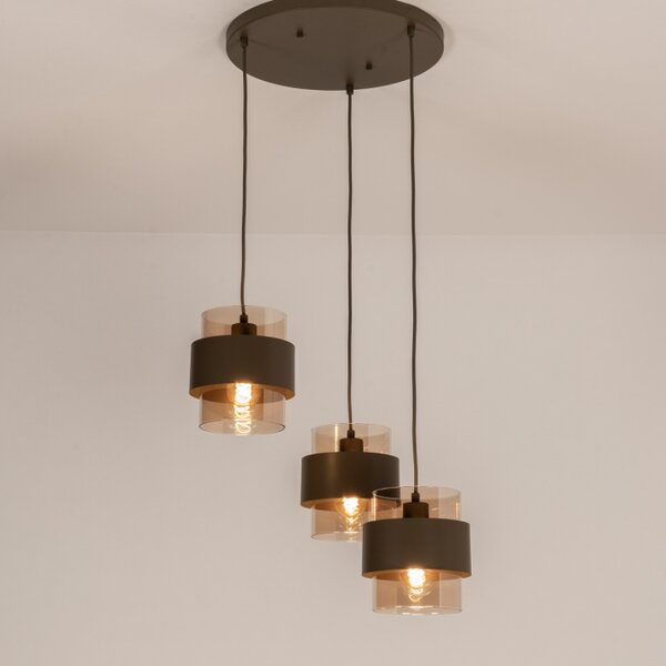 Závěsné svítidlo Retro 70er Trio Round Brown (LMD)