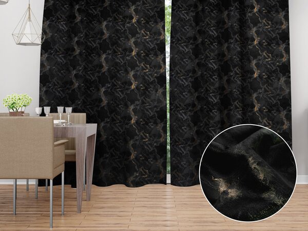Biante Sametový závěs Isabela IBL-021 Zlatý/kouřový mramor na černém - šířka 135 cm 135x140 cm