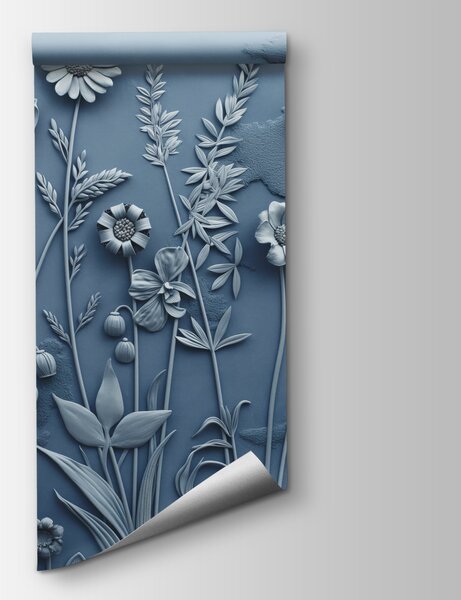 Fototapeta Šedá zeď s květinami a listy, 3D fototapety, Populární fototapety, w07869 - Tapeko.co.cz