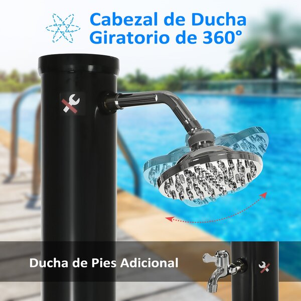 Outsunny 20L Zahradní solární sprcha s kulovou sprchovou hlavicí a horkou vodou - max. 60℃ a nožní sprcha pro bazén, patio a pláž, rozměry 15.5x15.5x2