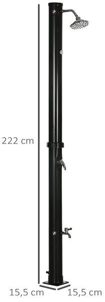 Outsunny 20L Zahradní solární sprcha s kulovou sprchovou hlavicí a horkou vodou - max. 60℃ a nožní sprcha pro bazén, patio a pláž, rozměry 15.5x15.5x2