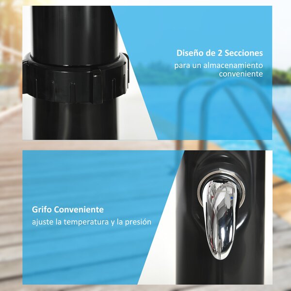 Outsunny 20L Zahradní solární sprcha s kulovou sprchovou hlavicí a horkou vodou - max. 60℃ a nožní sprcha pro bazén, patio a pláž, rozměry 15.5x15.5x2