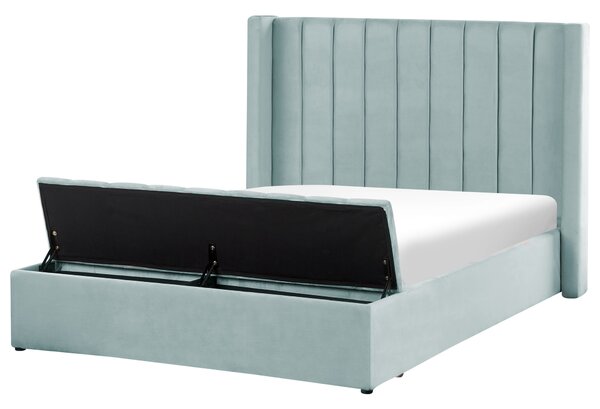 Sametová postel s úložným prostorem 140 x 200 cm mátově zelená NOYERS