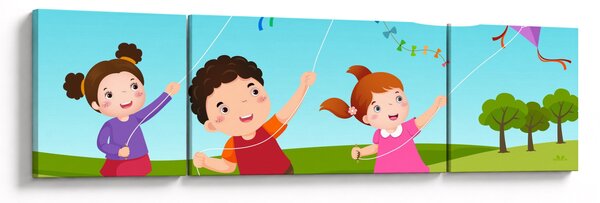 Obraz - Děti pouští draka (170x50 cm)
