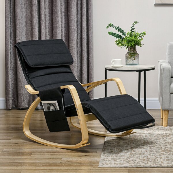 HOMCOM Houpací Křeslo pro Kojící Relaxaci s Nastavitelným Opěrákem, Boční Kapsou a Opěrkou Hlavy, Houpací Křeslo do Ložnice, 67 x 110 x 91 cm Černé |