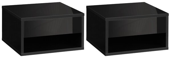HOMCOM Sada 2 nástěnných nočních stolků - výsuvná zásuvka, niche, deska stolu - rozměry 37D x 32Š x 21V cm černá | Aosom