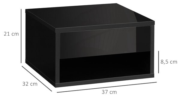 HOMCOM Sada 2 nástěnných nočních stolků - výsuvná zásuvka, niche, deska stolu - rozměry 37D x 32Š x 21V cm černá | Aosom