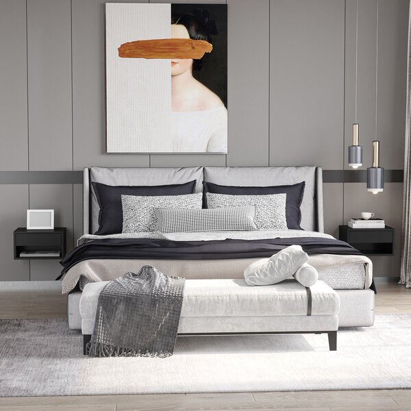 HOMCOM Sada 2 nástěnných nočních stolků - výsuvná zásuvka, niche, deska stolu - rozměry 37D x 32Š x 21V cm černá | Aosom