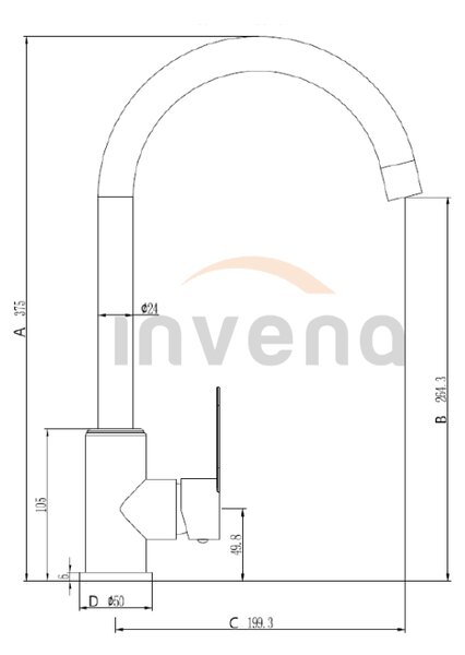 Invena Iron, stojánková dřezová baterie, černá-ocelová, INV-BZ-53-L04-L