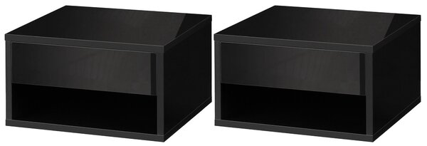 HOMCOM Sada 2 nástěnných nočních stolků - výsuvná zásuvka, niche, deska stolu - rozměry 37D x 32Š x 21V cm černá | Aosom