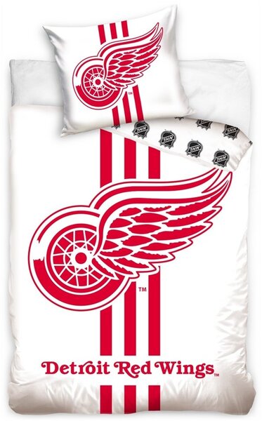Hokejové ložní povlečení NHL Detroit Red Wings - bílé - 100% bavlna, perkál - 70 x 90 cm + 140 x 200 cm