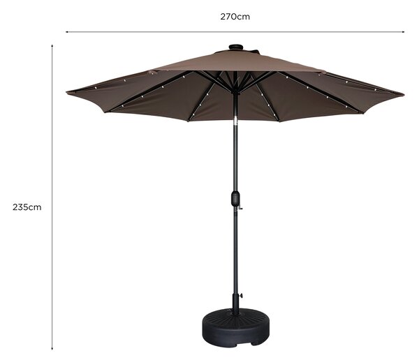 Zahradní slunečník Houseland Luna s LED osvětlením 270 cm tmavě hnědý