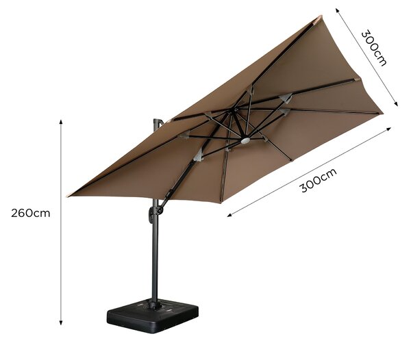 Zahradní slunečník Houseland Vexon s LED osvětlením 300x300 cm světle hnědý